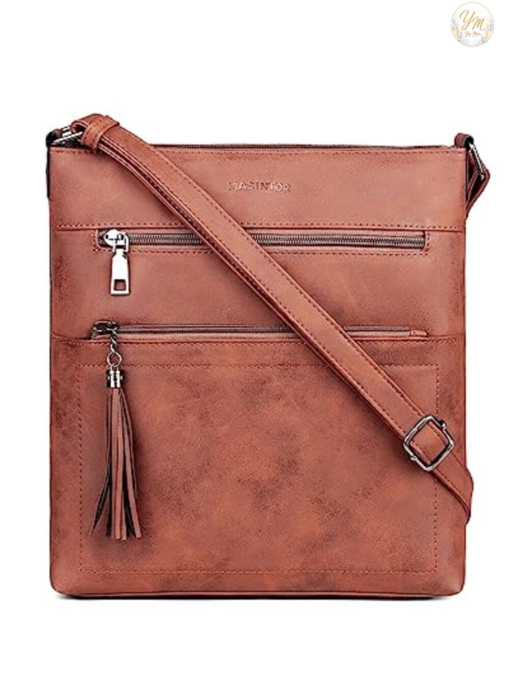 M Vegan PU Leather Multi Pocket Crossbody Bag Adjustable Strap